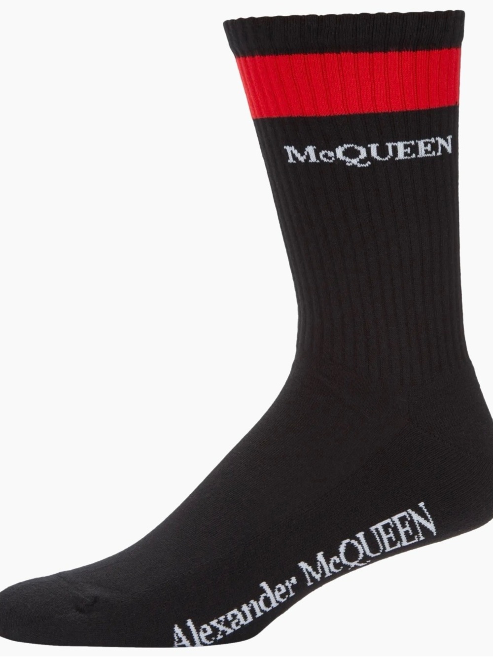 NWT Alexander McQUEEN Logo Stripe Crew Sock M Black Red Ribbed Cotton